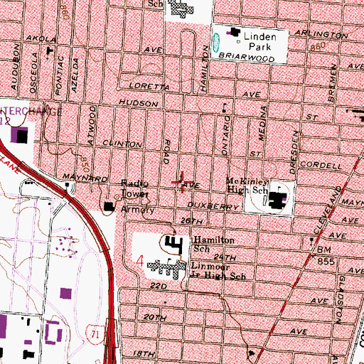 Topographic Map of Maynard Avenue Baptist Church, OH