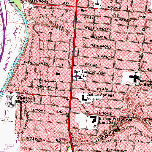 Topographic Map of Our Lady of Peace Catholic Church, OH