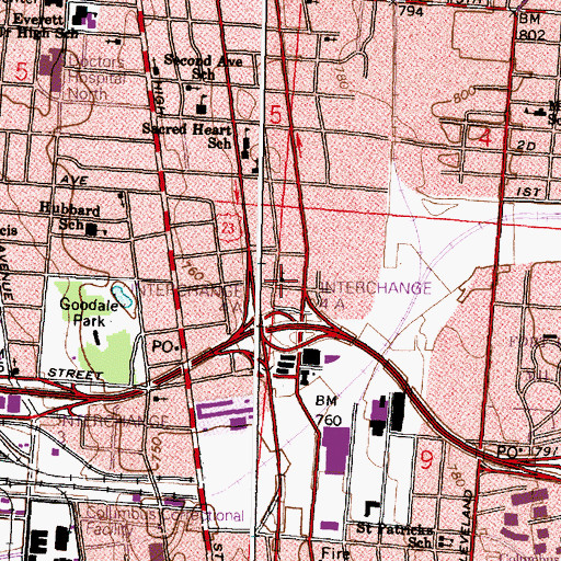 Topographic Map of Saint John the Baptist Roman Catholic Church, OH