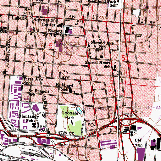 Topographic Map of Second Church of Christ Scientist, OH