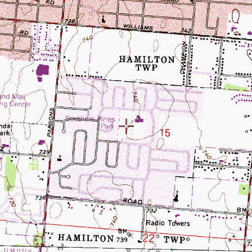 Topographic Map of Southern Pines Park, OH
