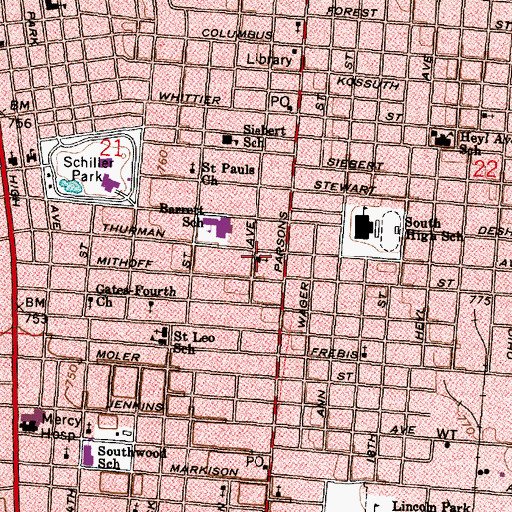 Topographic Map of Thurman Avenue United Methodist Church, OH