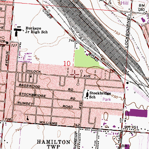 Topographic Map of U Avenue and Hilock Freewill Baptist Church, OH
