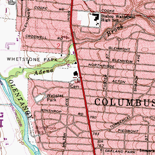 Topographic Map of Whetstone Branch Library, OH