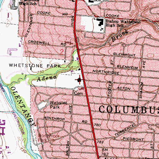 Topographic Map of Whetstone Recreation Center, OH