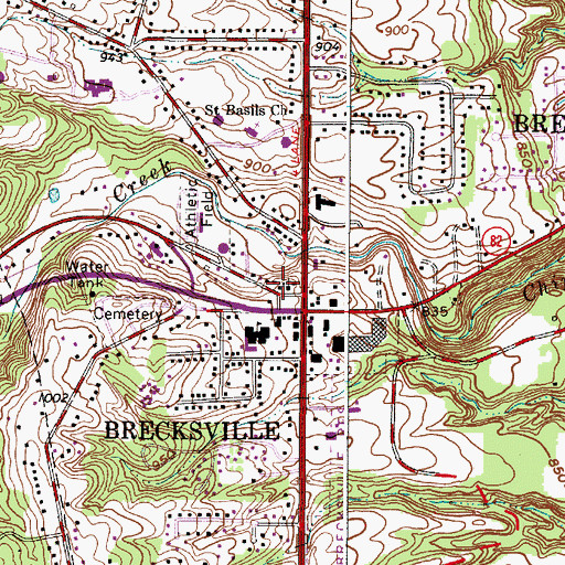 Topographic Map of Brecksville Town Hall, OH