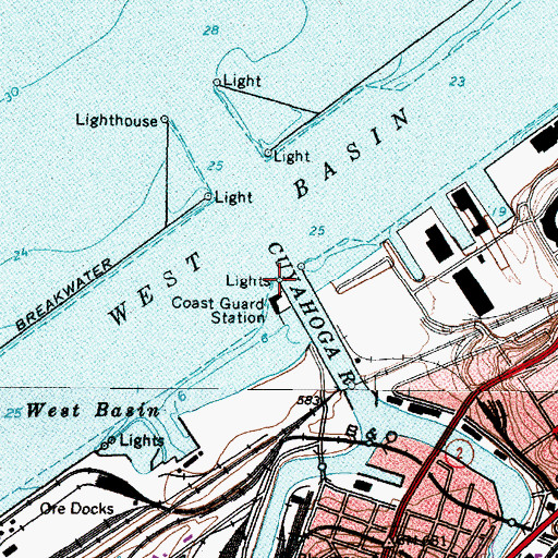 Topographic Map of Cleveland West Pierhead Light, OH