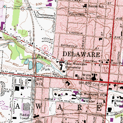 Topographic Map of Austin Hall, OH