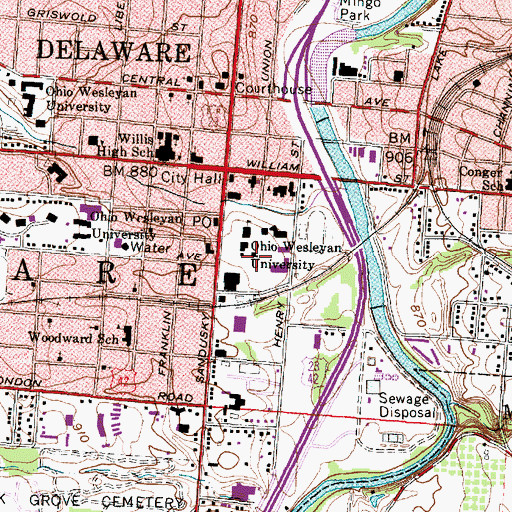 Topographic Map of Elliott Hall, OH