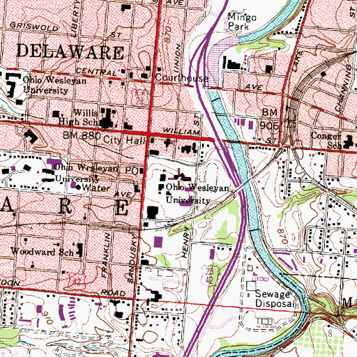 Topographic Map of Merrick Hall, OH