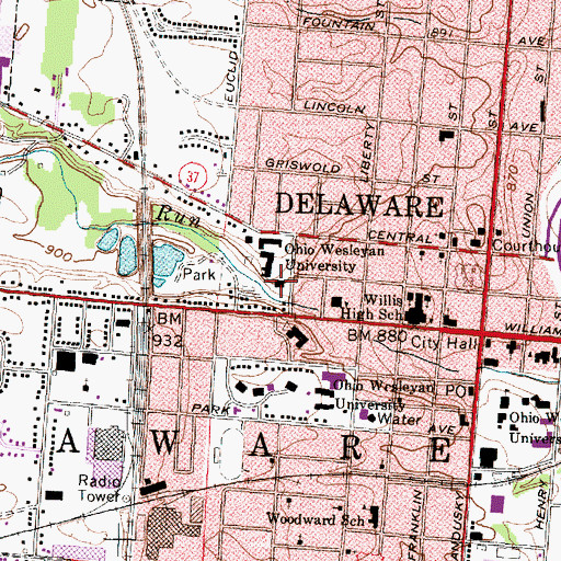 Topographic Map of Sanborn Hall, OH