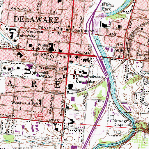 Topographic Map of Slocum Hall, OH
