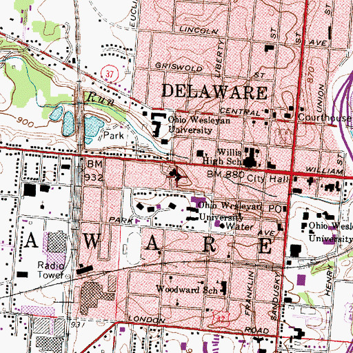 Topographic Map of Stuyvesant Hall, OH