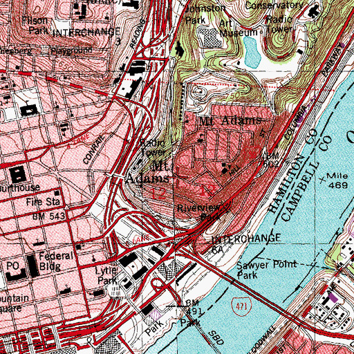 Topographic Map of Mount Adams Church of Christ, OH