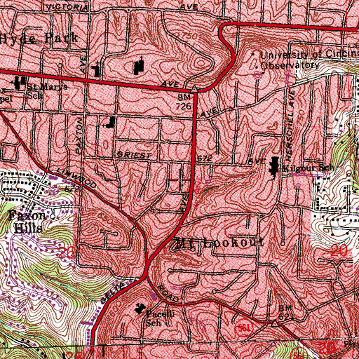 Topographic Map of Mount Lookout Church of the Nazarene, OH