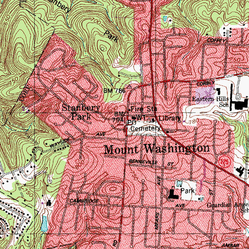 Topographic Map of Mount Washington Baptist Church, OH