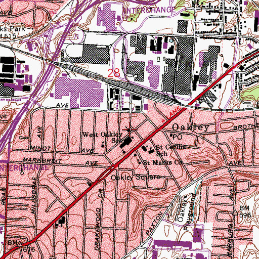 Topographic Map of Oakley United Methodist Church, OH