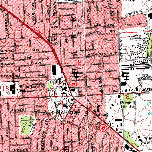 Topographic Map of Fort McKinley Elementary School (historical), OH