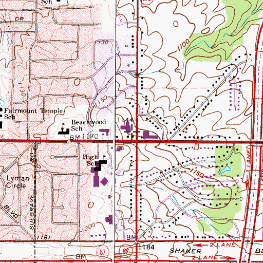 Topographic Map of Beachwood City Hall, OH