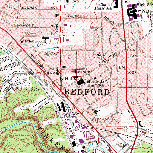 Topographic Map of Bedford City Hall, OH