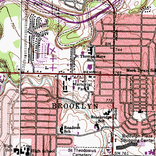 Topographic Map of Brooklyn City Hall, OH