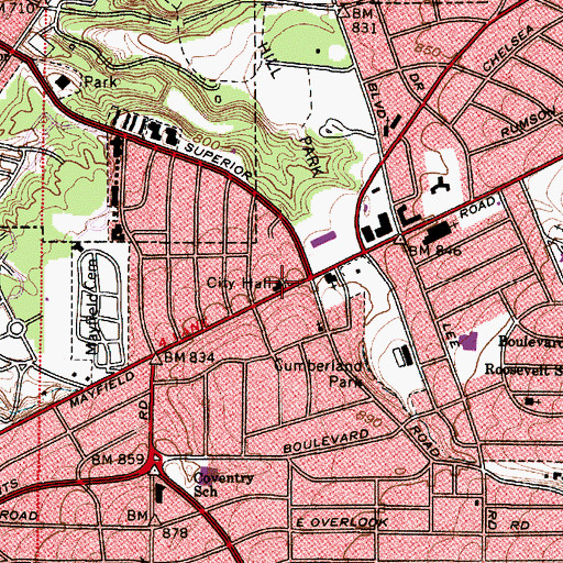 Topographic Map of Cleveland Heights City Hall, OH