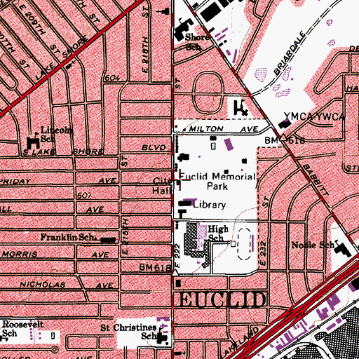 Topographic Map of Euclid City Hall, OH