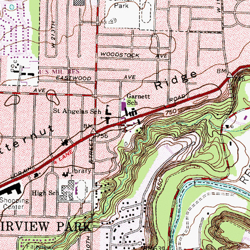 Topographic Map of Fairview Park City Hall, OH