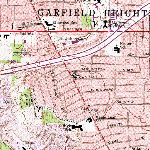 Topographic Map of Garfield Heights City Hall, OH