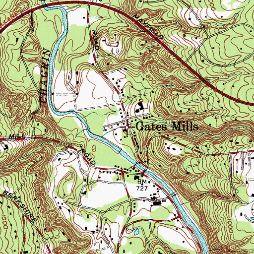 Topographic Map of Gates Mills Village Hall, OH