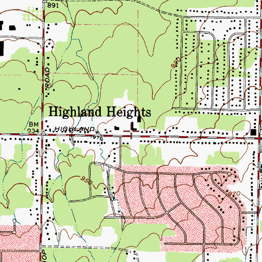 Topographic Map of Highland Heights City Hall, OH
