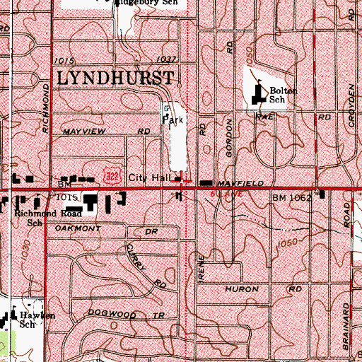 Topographic Map of Lyndhurst City Hall, OH
