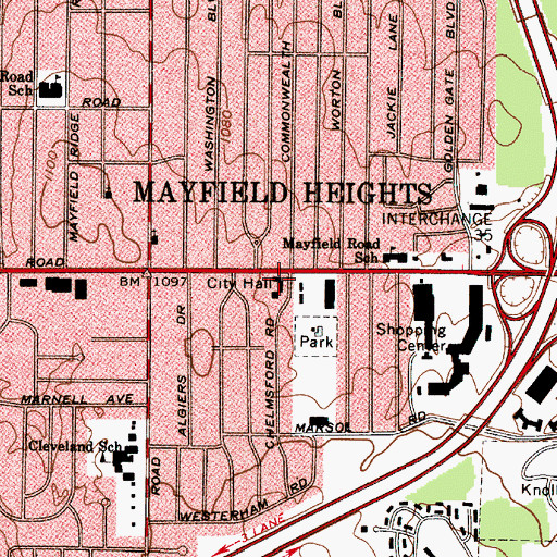 Topographic Map of Mayfield Heights City Hall, OH