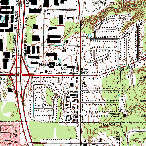 Topographic Map of Mayfield Town Hall, OH