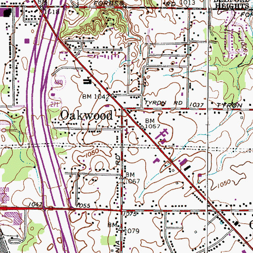 Topographic Map of Oakwood Village Hall, OH