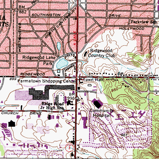 Topographic Map of Parma City Hall, OH