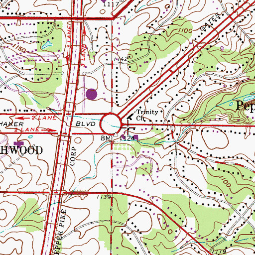 Topographic Map of Pepper Pike City Hall, OH