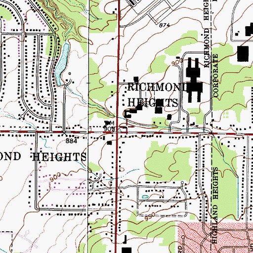 Topographic Map of Richmond Heights City Hall, OH