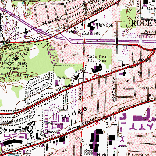 Topographic Map of Rocky River City Hall, OH