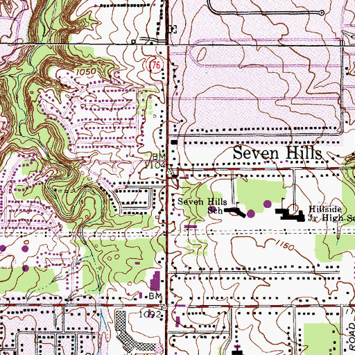 Topographic Map of Seven Hills City Hall, OH