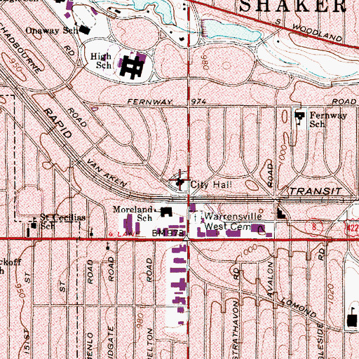 Topographic Map of Shaker Heights City Hall, OH