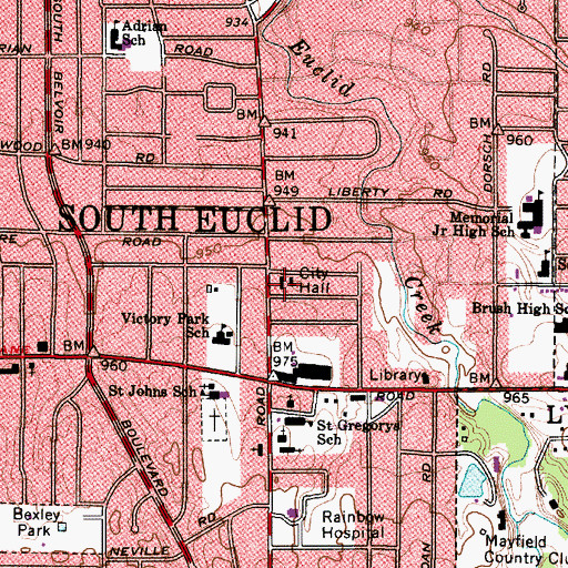 Topographic Map of South Euclid City Hall, OH