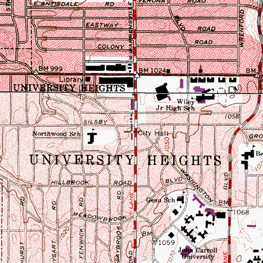 Topographic Map of University Heights City Hall, OH