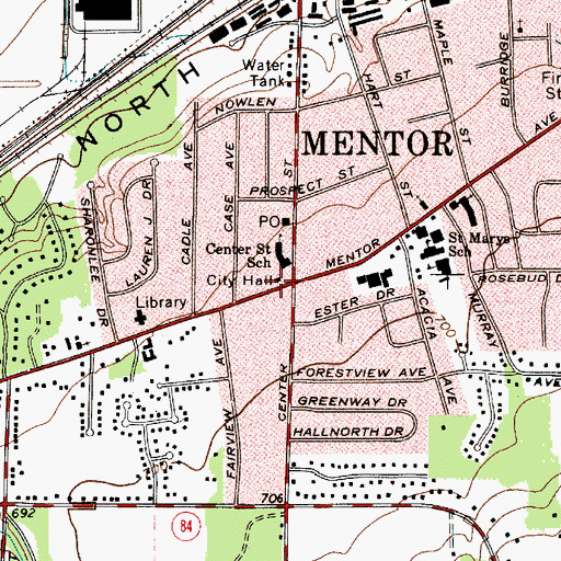 Topographic Map of Mentor City Hall, OH
