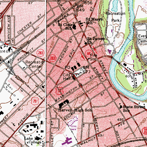 Topographic Map of Painesville City Hall, OH