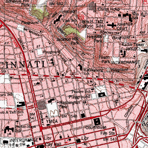 Topographic Map of Walnut Street Baptist Church, OH