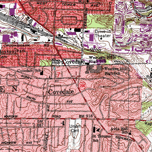 Topographic Map of Western Hills Church of Christ, OH