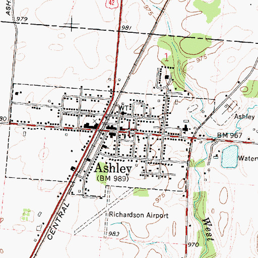 Topographic Map of Ashley United Methodist Church, OH