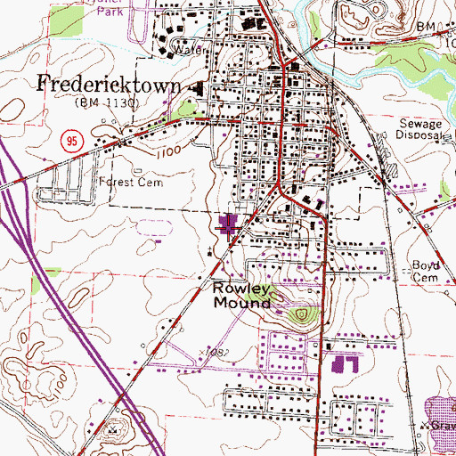 Topographic Map of Fredericktown High School, OH