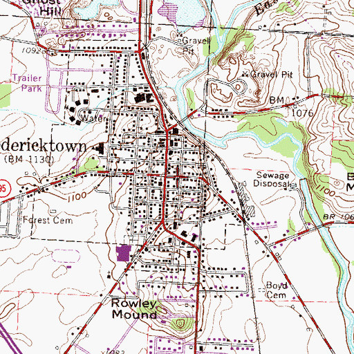 Topographic Map of Fredericktown Public Library, OH